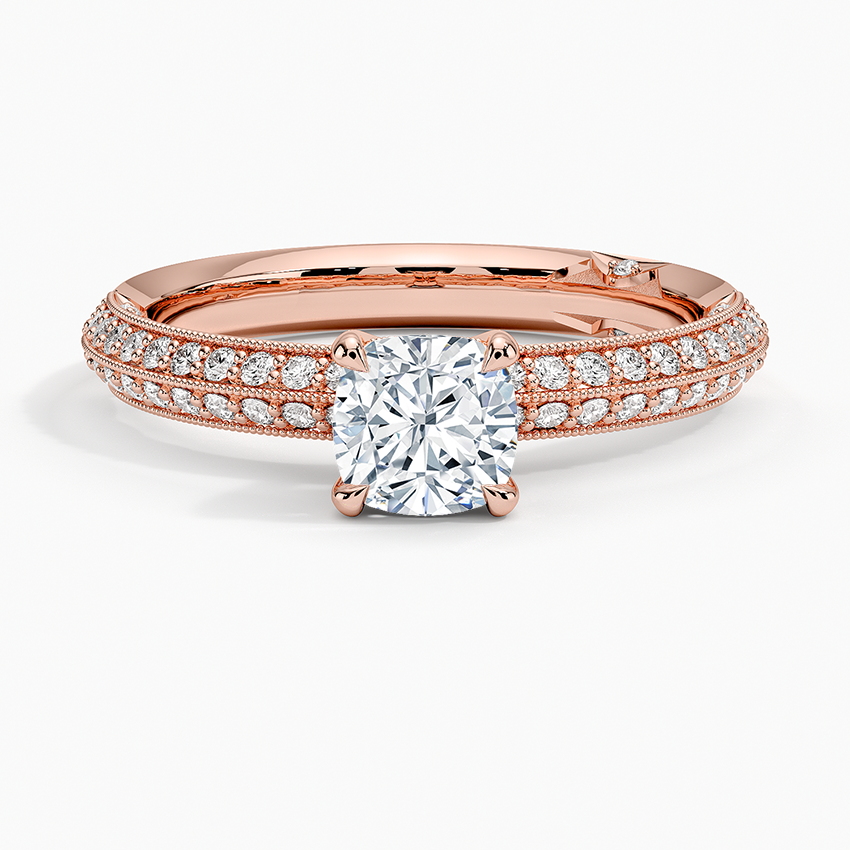 Tacori Sculpted Crescent Knife Edge Diamond Ring Rose Gold 18k Cushion Engagement Ring