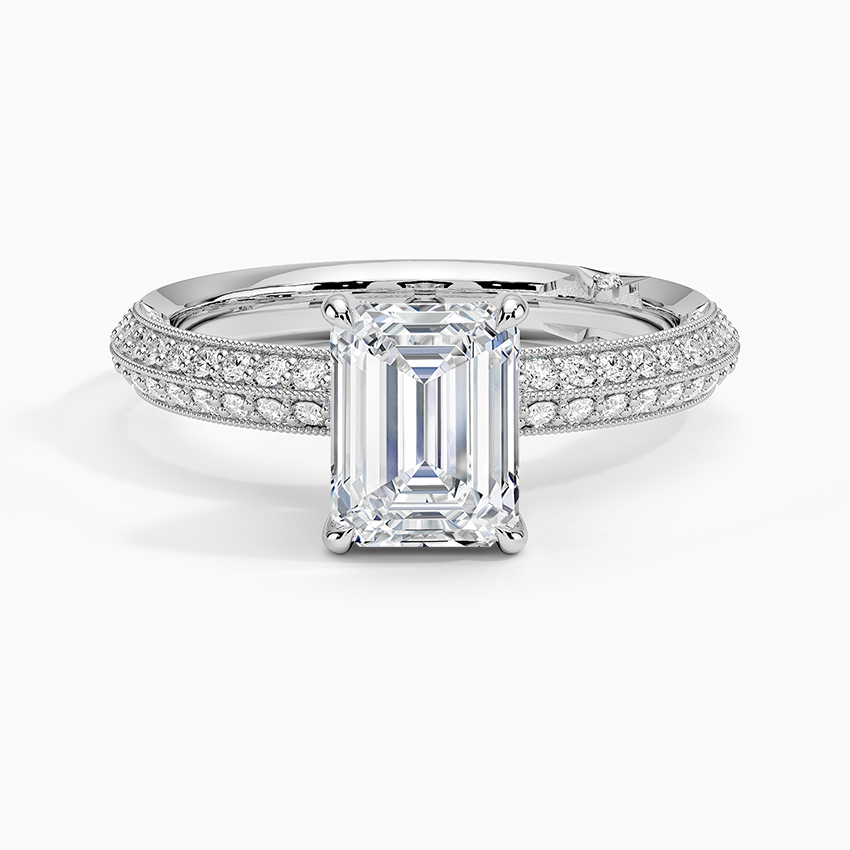 Tacori Sculpted Crescent Knife Edge Diamond Ring Platinum Emerald Engagement Ring