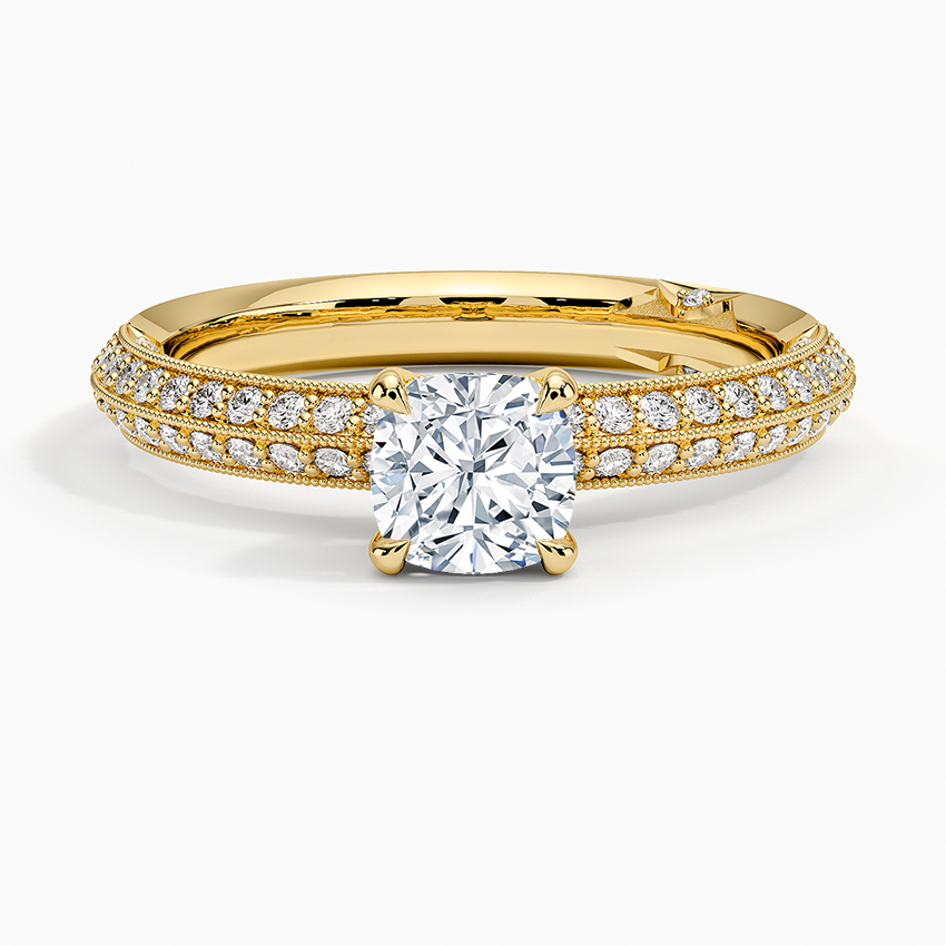Tacori Sculpted Crescent Knife Edge Diamond Ring Yellow Gold 18k Cushion Engagement Ring