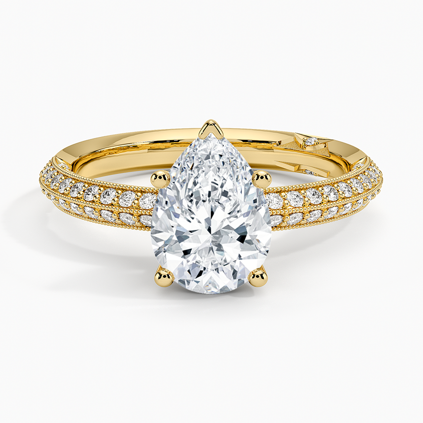 Tacori Sculpted Crescent Knife Edge Diamond Ring Yellow Gold 18k Pear Engagement Ring
