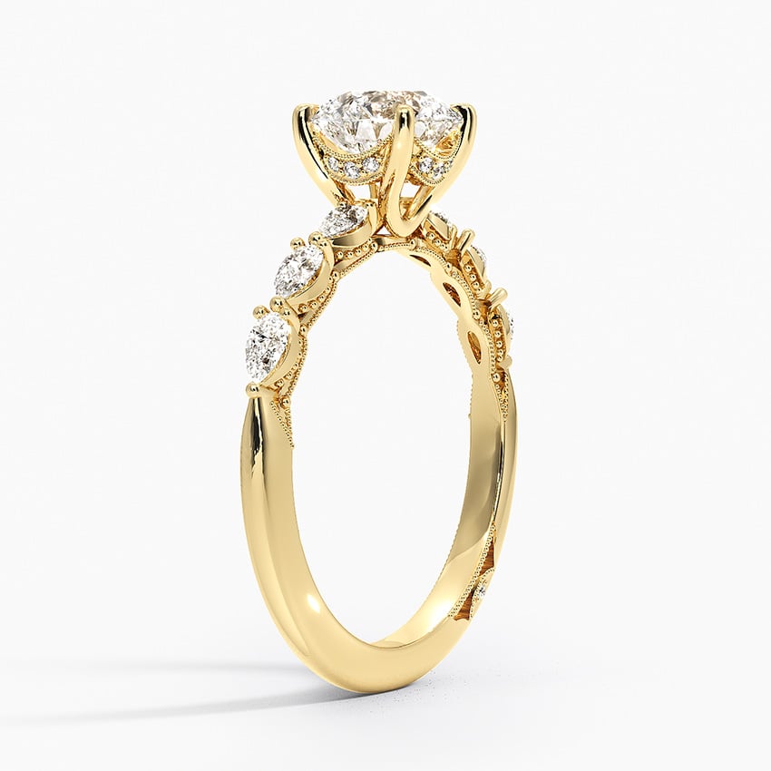Tacori Sculpted Crescent Pear Diamond Ring Yellow Gold 18k Round Engagement Ring