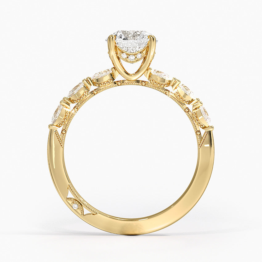 Tacori Sculpted Crescent Pear Diamond Ring Yellow Gold 18k Round Engagement Ring