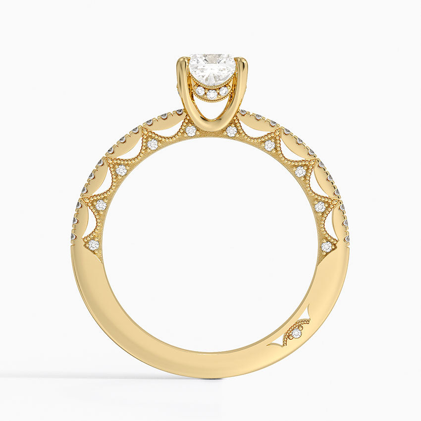 Tacori Lunetta Crescent Diamond Ring Yellow Gold 18k Cushion Engagement Ring