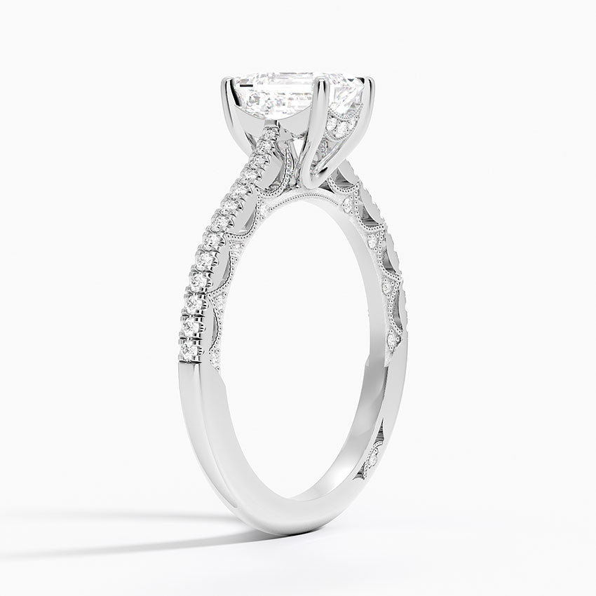 Tacori Lunetta Crescent Cathedral Diamond Ring Platinum Emerald Engagement Ring