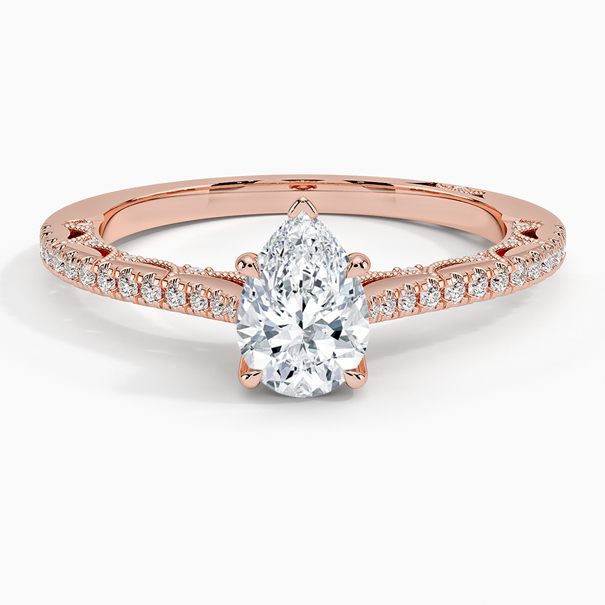 Tacori Lunetta Crescent Cathedral Diamond Ring Rose Gold 18k Pear Engagement Ring