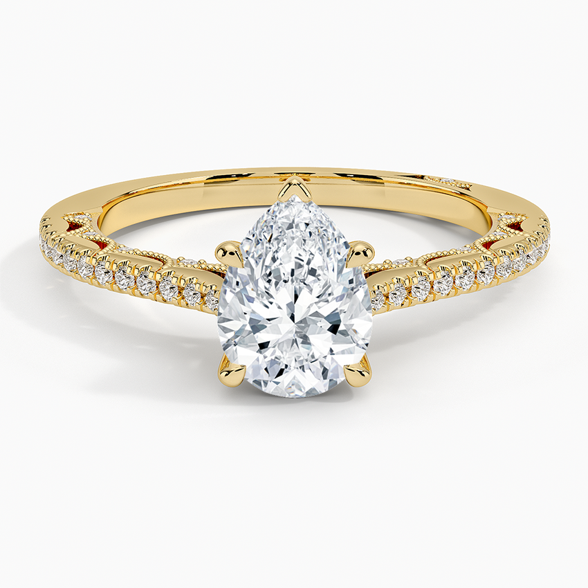 Tacori Lunetta Crescent Cathedral Diamond Ring Yellow Gold 18k Pear Engagement Ring