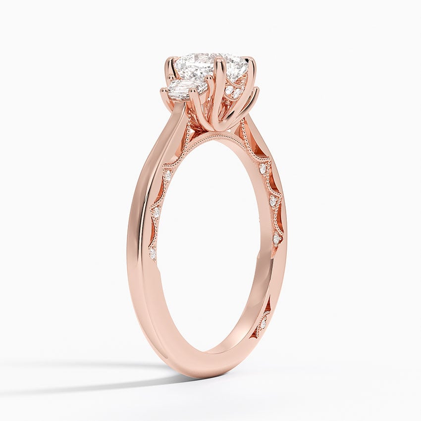 Tacori Lunetta Crescent Three Stone Diamond Ring Rose Gold 18k Cushion Engagement Ring