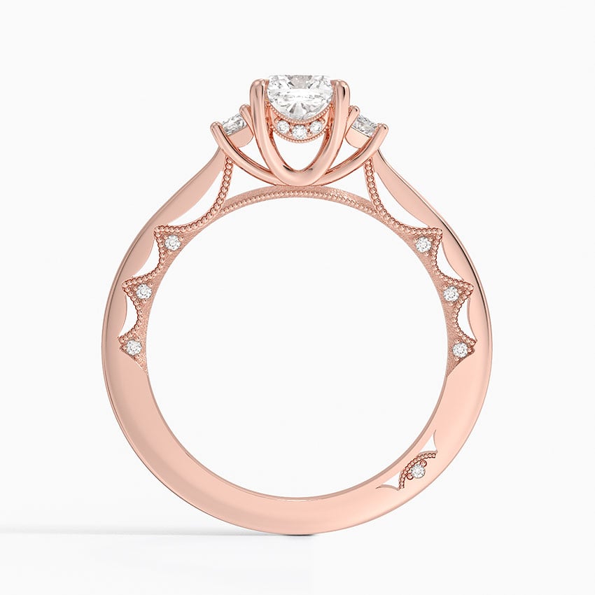 Tacori Lunetta Crescent Three Stone Diamond Ring Rose Gold 18k Cushion Engagement Ring