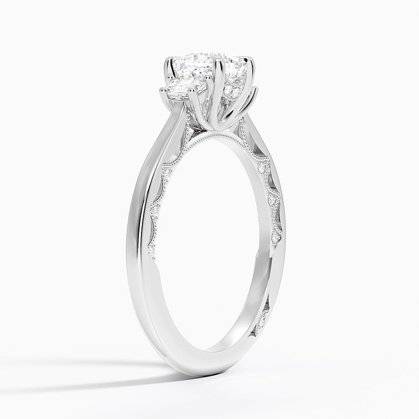 Tacori Lunetta Crescent Three Stone Diamond Ring Platinum Cushion Engagement Ring