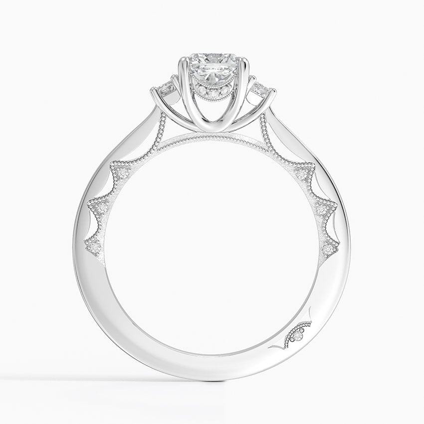 Tacori Lunetta Crescent Three Stone Diamond Ring Platinum Cushion Engagement Ring