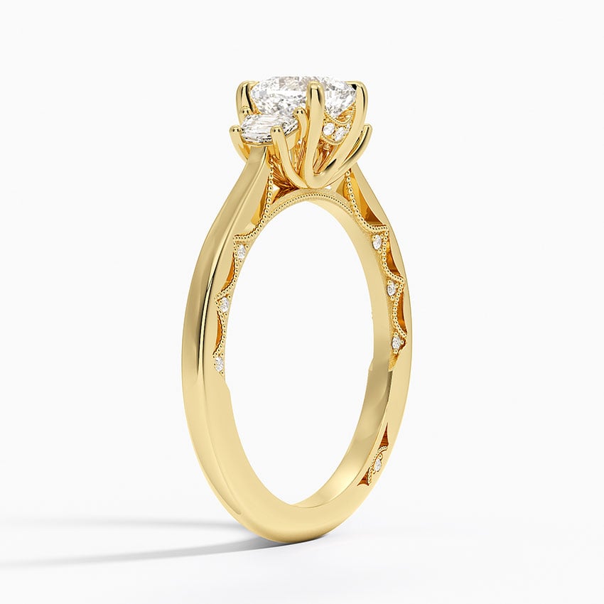 Tacori Lunetta Crescent Three Stone Diamond Ring Yellow Gold 18k Cushion Engagement Ring