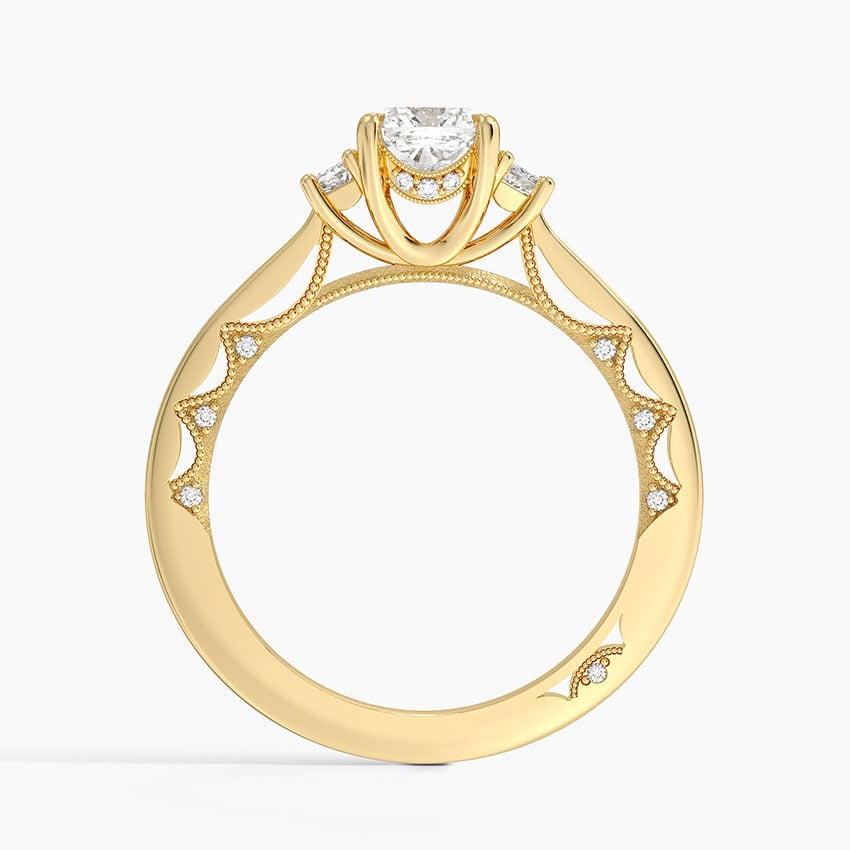 Tacori Lunetta Crescent Three Stone Diamond Ring Yellow Gold 18k Cushion Engagement Ring