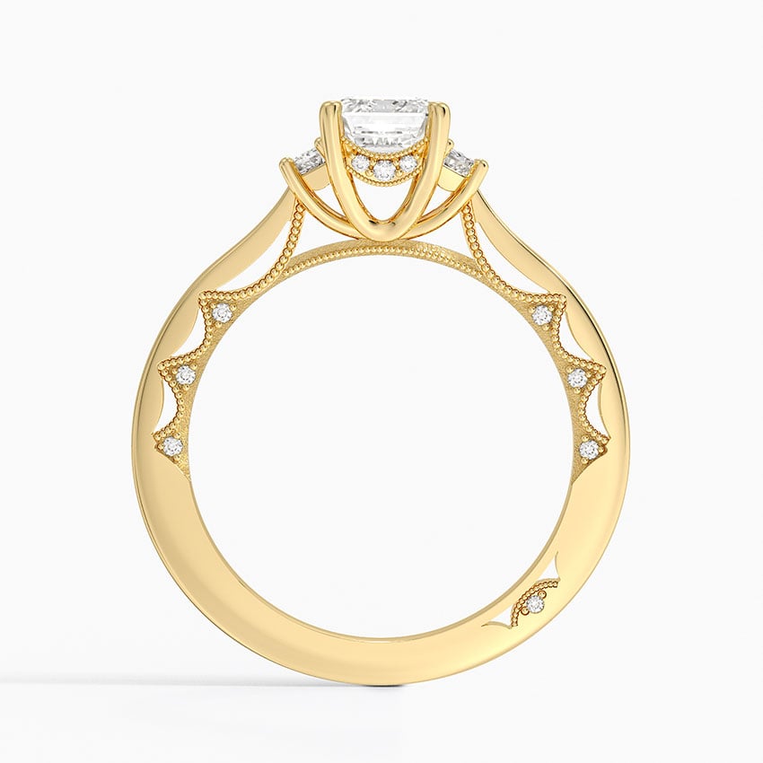 Tacori Lunetta Crescent Three Stone Diamond Ring Yellow Gold 18k Emerald Engagement Ring