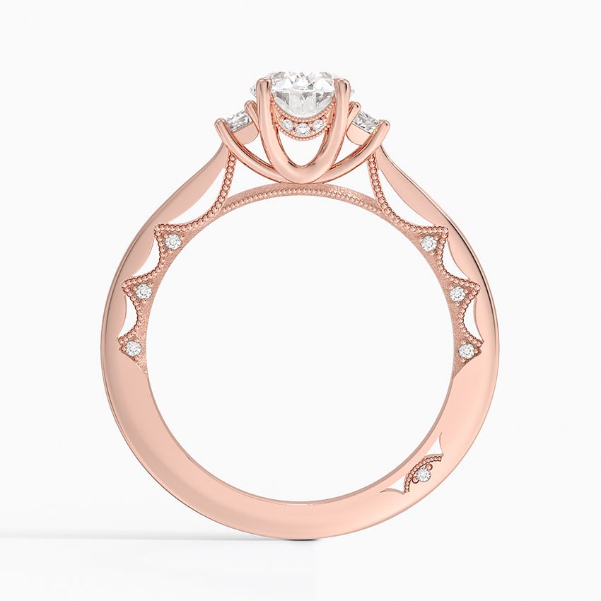 Tacori Lunetta Crescent Three Stone Diamond Ring Rose Gold 18k Oval Engagement Ring