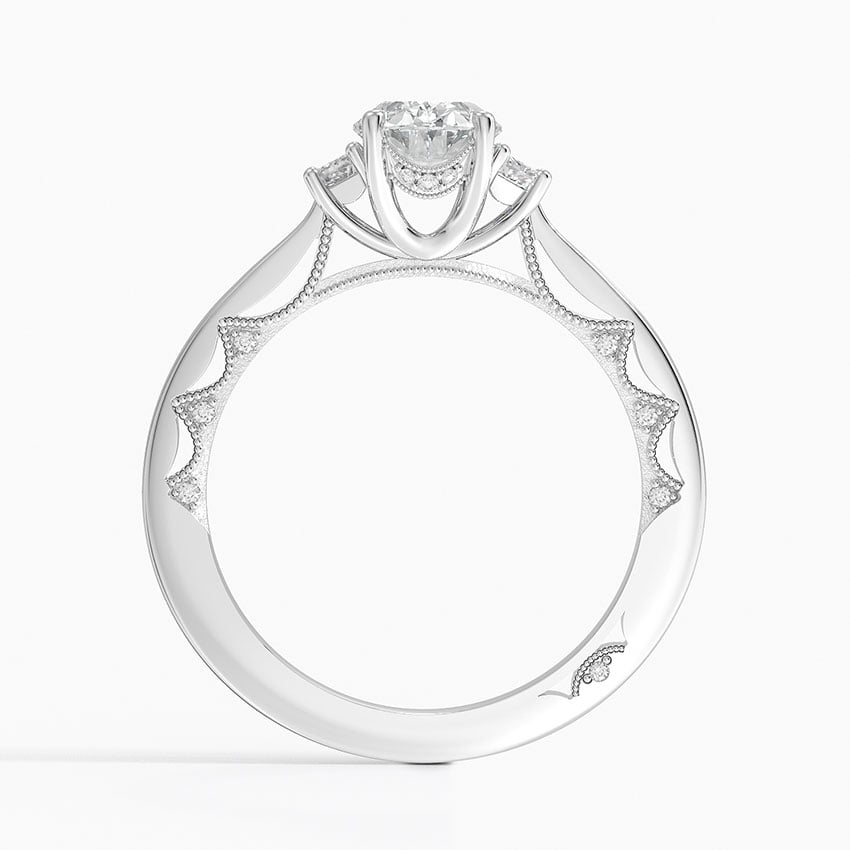 Tacori Lunetta Crescent Three Stone Diamond Ring Platinum Oval Engagement Ring