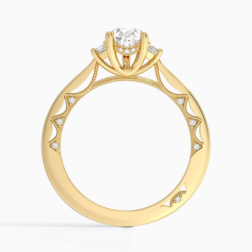 Tacori Lunetta Crescent Three Stone Diamond Ring Yellow Gold 18k Pear Engagement Ring