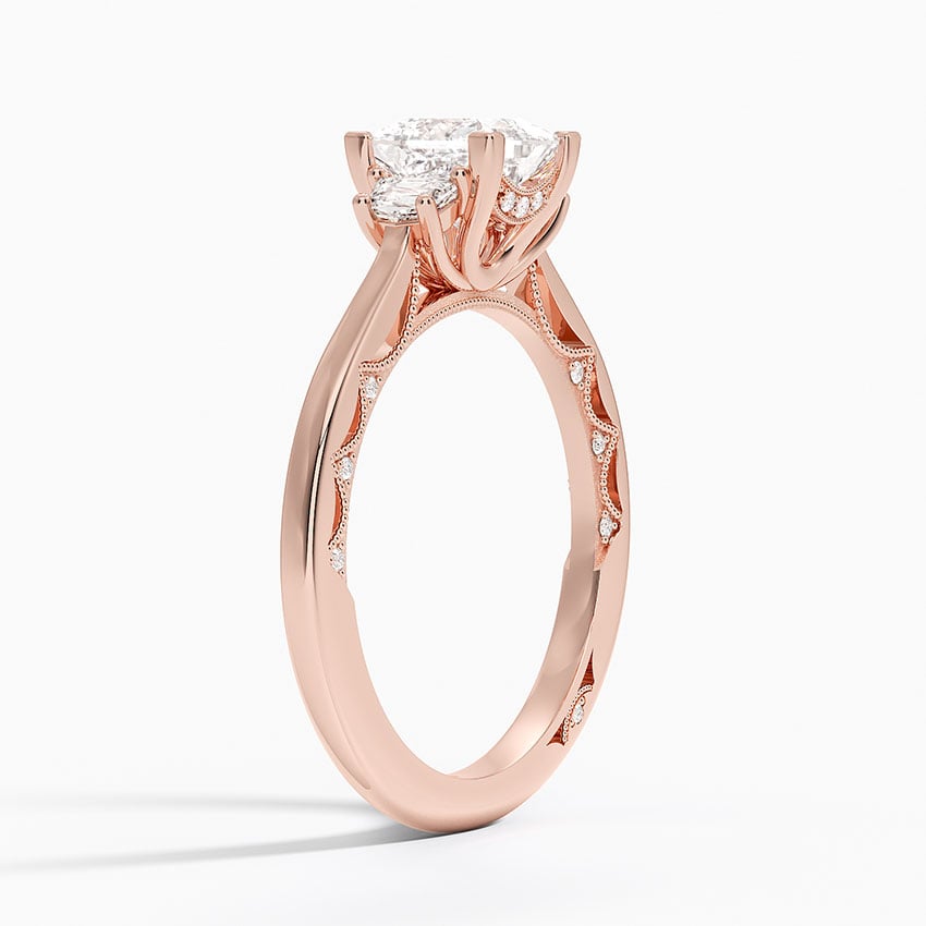 Tacori Lunetta Crescent Three Stone Diamond Ring Rose Gold 18k Princess Engagement Ring