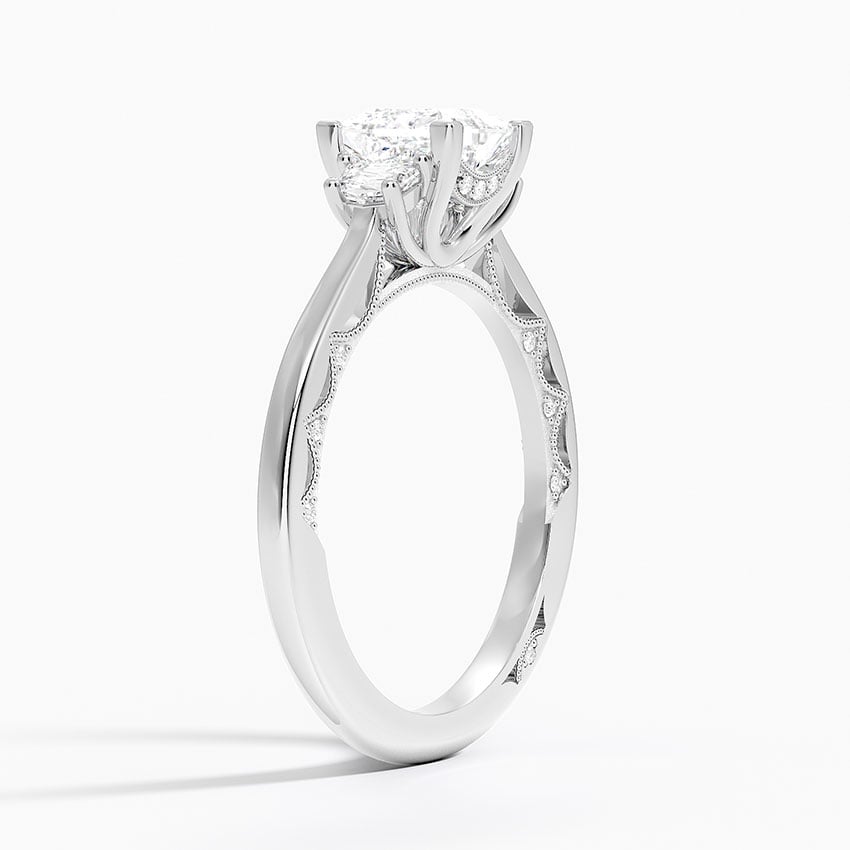 Tacori Lunetta Crescent Three Stone Diamond Ring Platinum Princess Engagement Ring