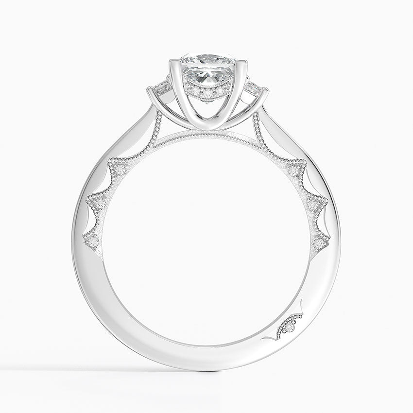 Tacori Lunetta Crescent Three Stone Diamond Ring Platinum Princess Engagement Ring