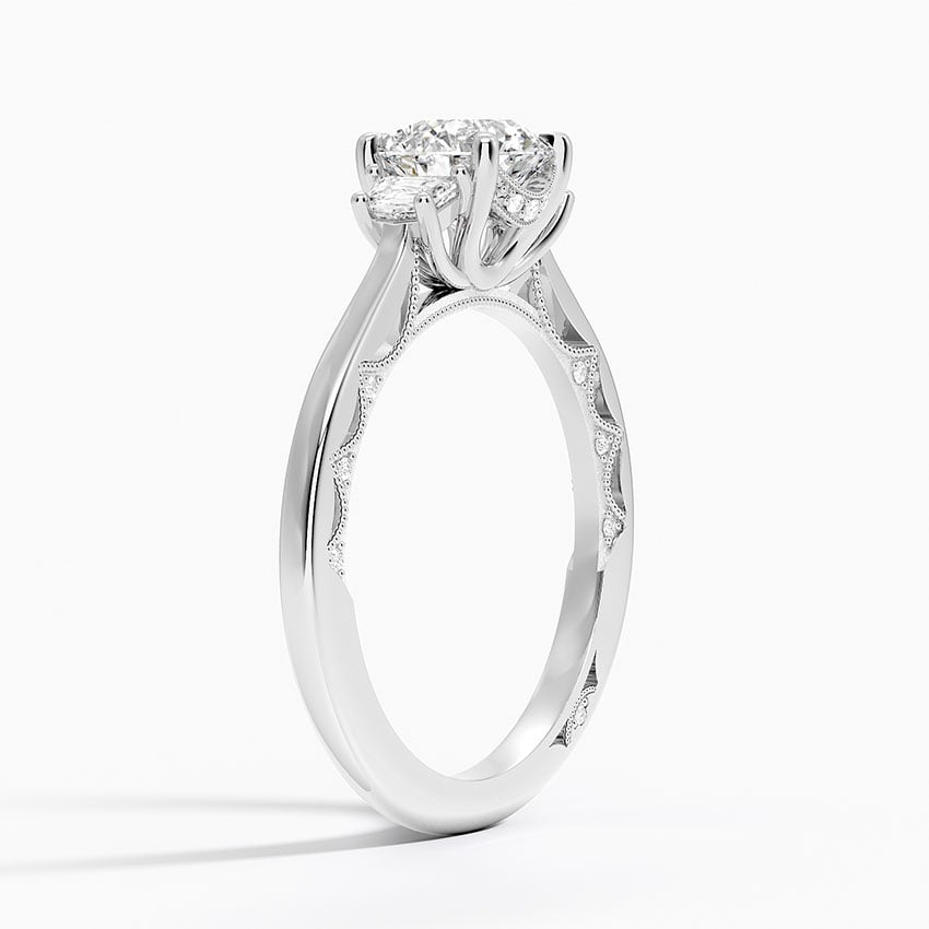 Tacori Lunetta Crescent Three Stone Diamond Ring Platinum Round Engagement Ring