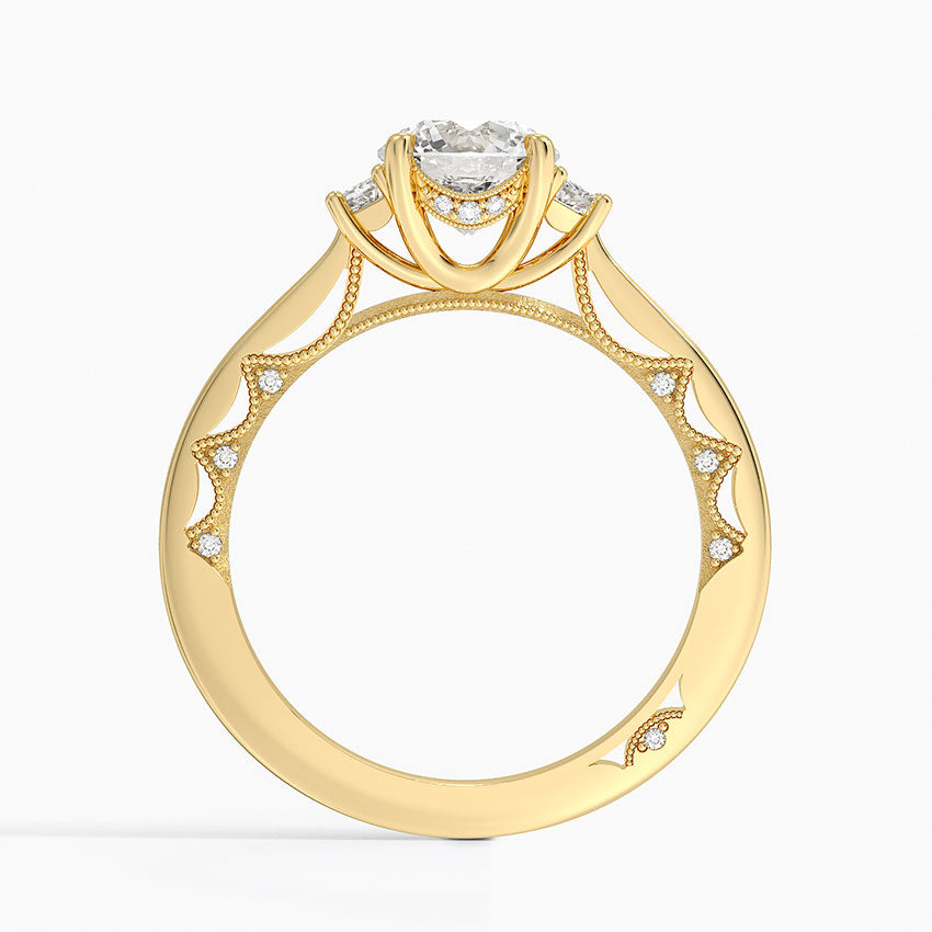 Tacori Lunetta Crescent Three Stone Diamond Ring Yellow Gold 18k Round Engagement Ring
