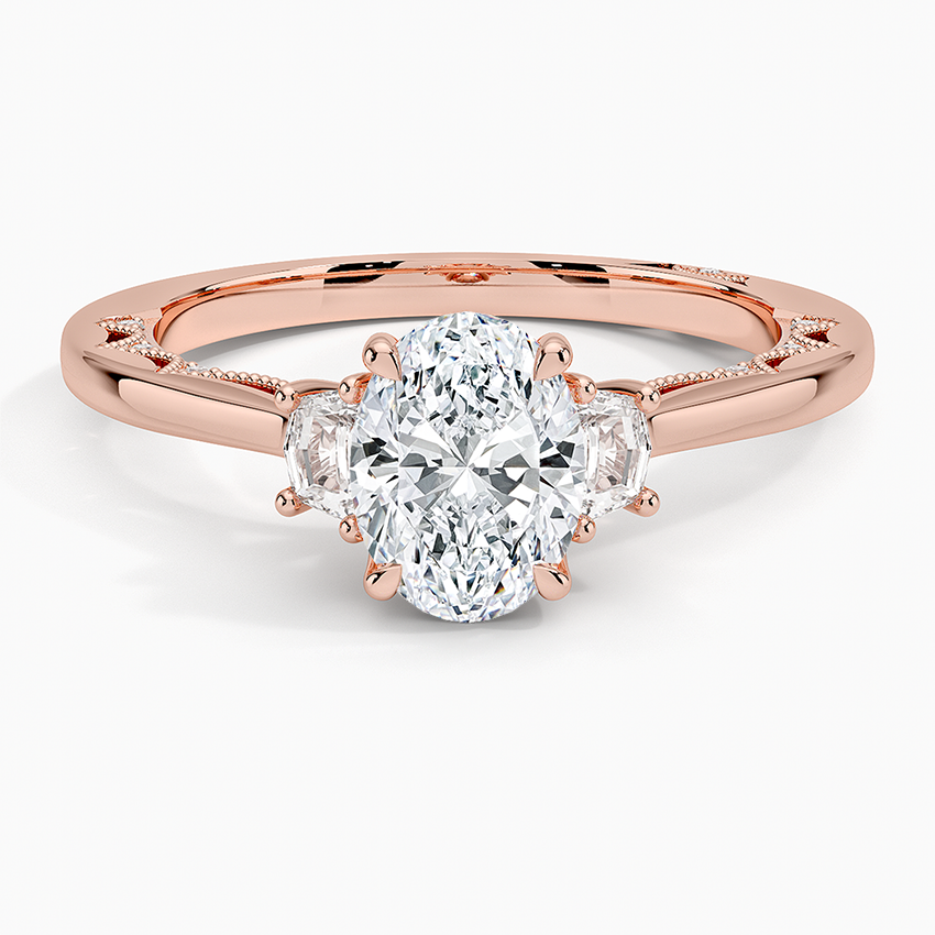 Tacori Lunetta Crescent Three Stone Diamond Ring Rose Gold 18k Oval Engagement Ring