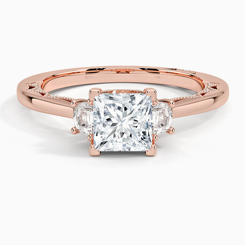 Tacori Lunetta Crescent Three Stone Diamond Ring Rose Gold 18k Princess Engagement Ring