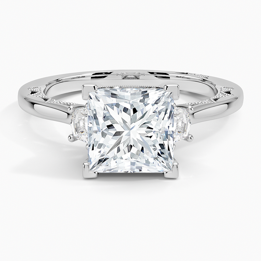 Tacori Lunetta Crescent Three Stone Diamond Ring Platinum Princess Engagement Ring
