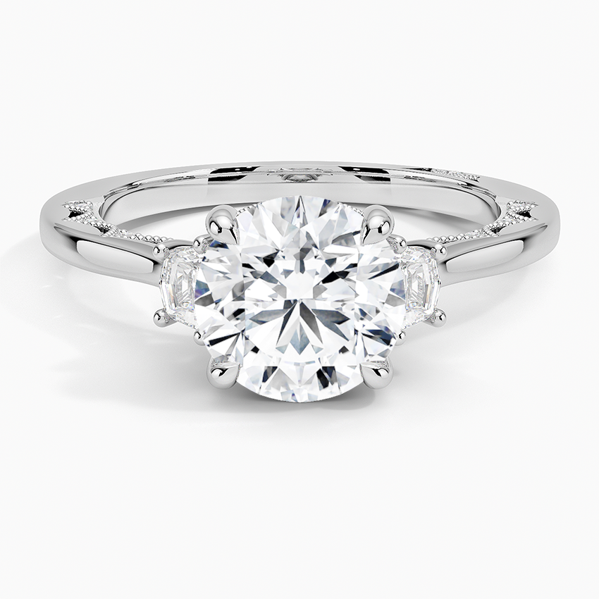 Tacori Lunetta Crescent Three Stone Diamond Ring Platinum Round Engagement Ring