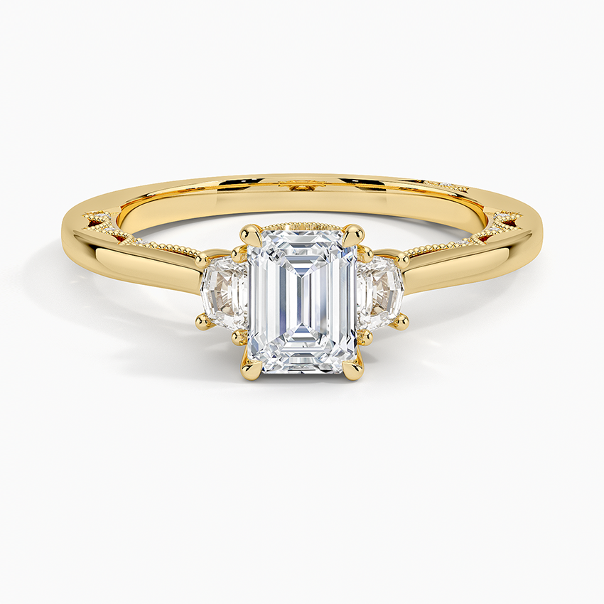 Tacori Lunetta Crescent Three Stone Diamond Ring Yellow Gold 18k Emerald Engagement Ring