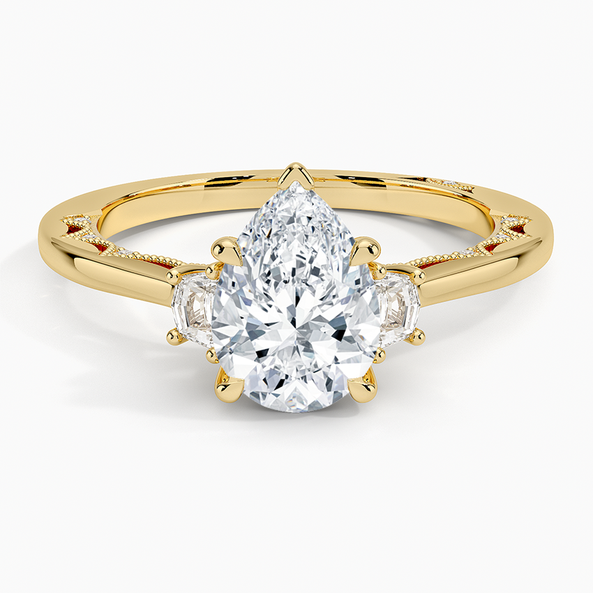 Tacori Lunetta Crescent Three Stone Diamond Ring Yellow Gold 18k Pear Engagement Ring