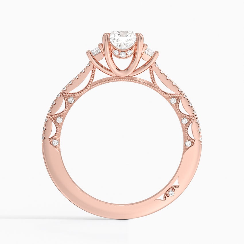 Tacori Lunetta Crescent Pavé Three Stone Diamond Ring Rose Gold 18k Cushion Engagement Ring