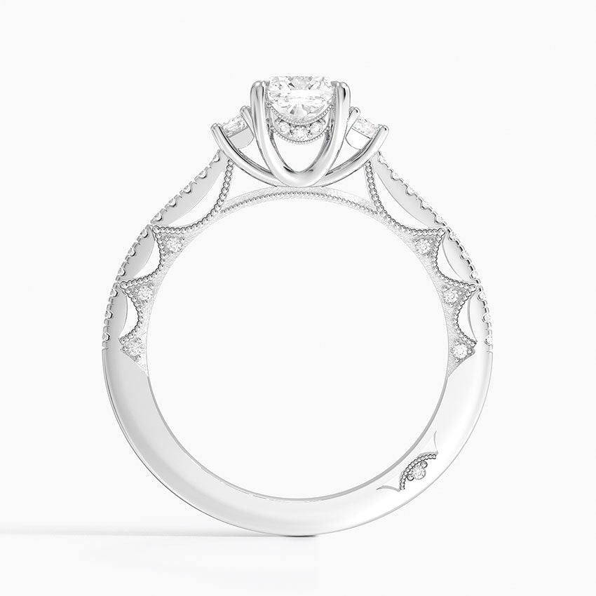 Tacori Lunetta Crescent Pavé Three Stone Diamond Ring Platinum Cushion Engagement Ring