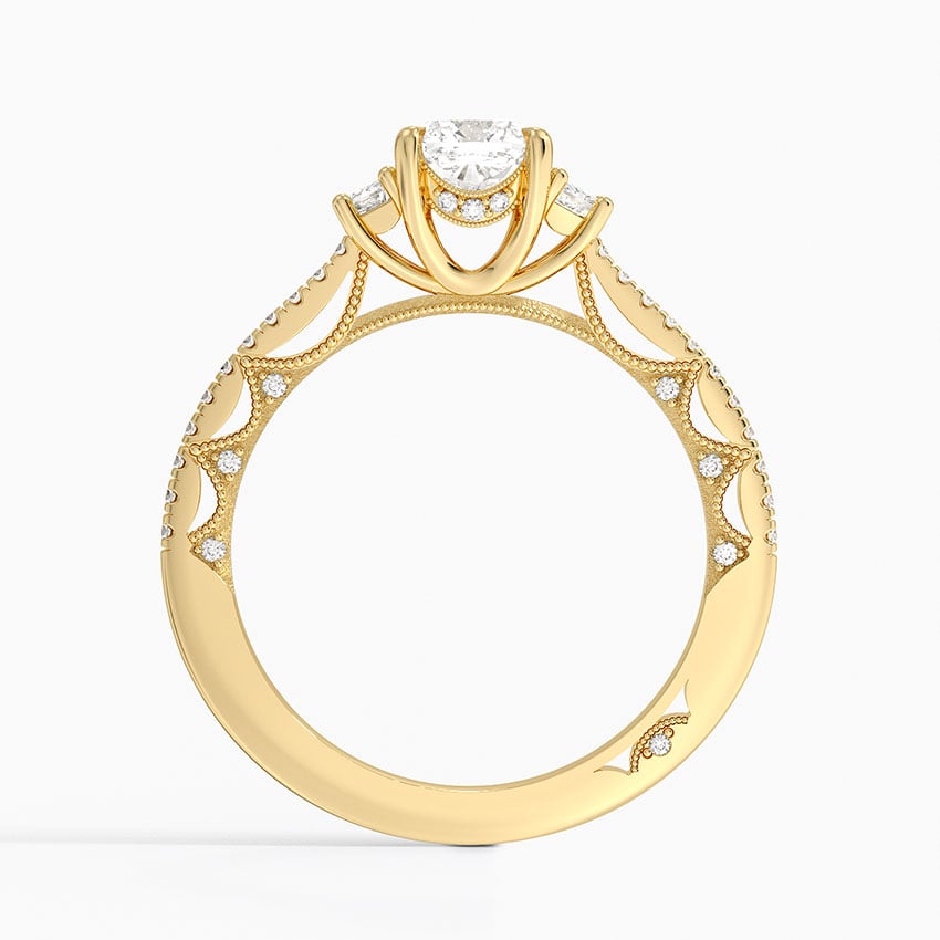 Tacori Lunetta Crescent Pavé Three Stone Diamond Ring Yellow Gold 18k Cushion Engagement Ring