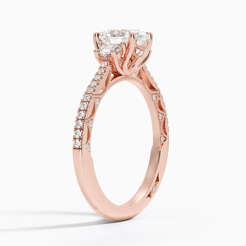 Tacori Lunetta Crescent Pavé Three Stone Diamond Ring Rose Gold 18k Oval Engagement Ring
