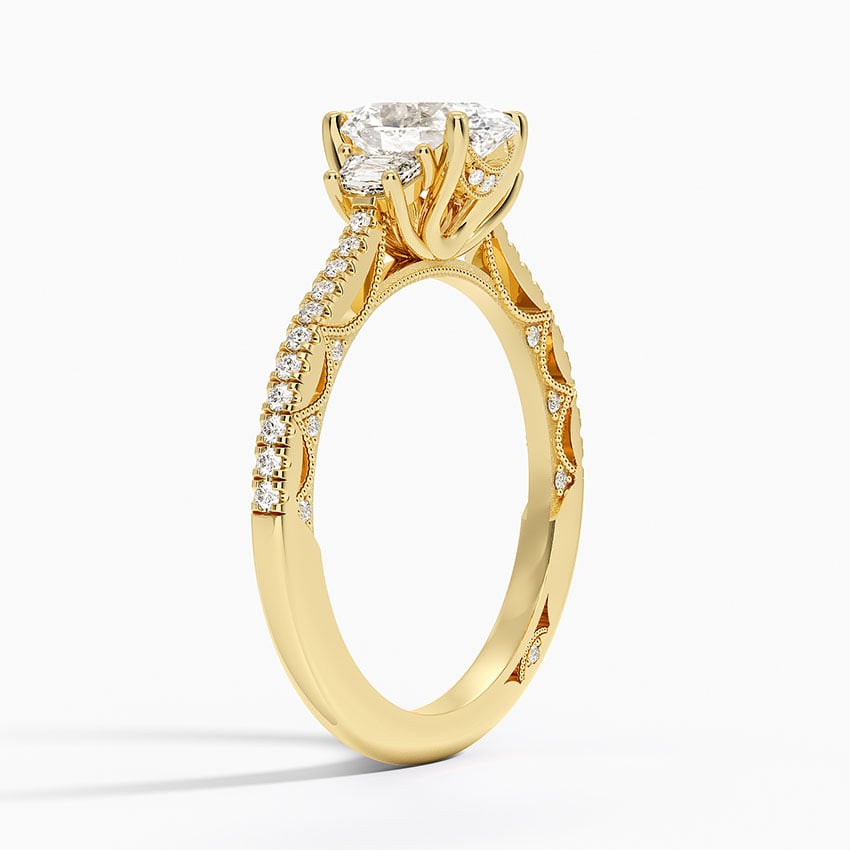 Tacori Lunetta Crescent Pavé Three Stone Diamond Ring Yellow Gold 18k Oval Engagement Ring