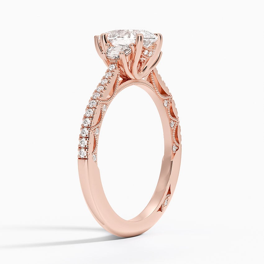 Tacori Lunetta Crescent Pavé Three Stone Diamond Ring Rose Gold 18k Pear Engagement Ring