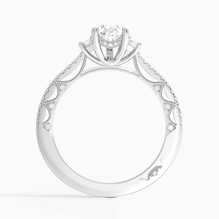 Tacori Lunetta Crescent Pavé Three Stone Diamond Ring Platinum Pear Engagement Ring