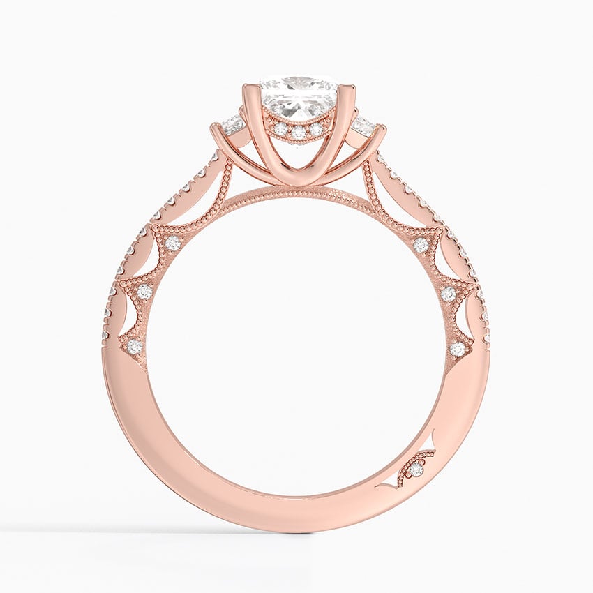 Tacori Lunetta Crescent Pavé Three Stone Diamond Ring Rose Gold 18k Princess Engagement Ring