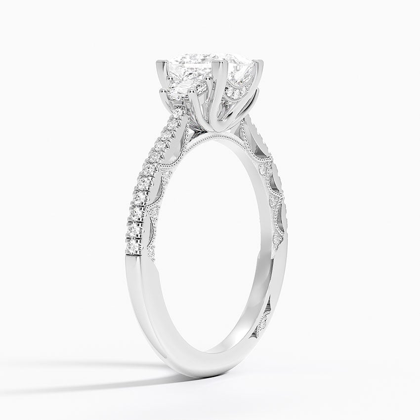 Tacori Lunetta Crescent Pavé Three Stone Diamond Ring Platinum Princess Engagement Ring