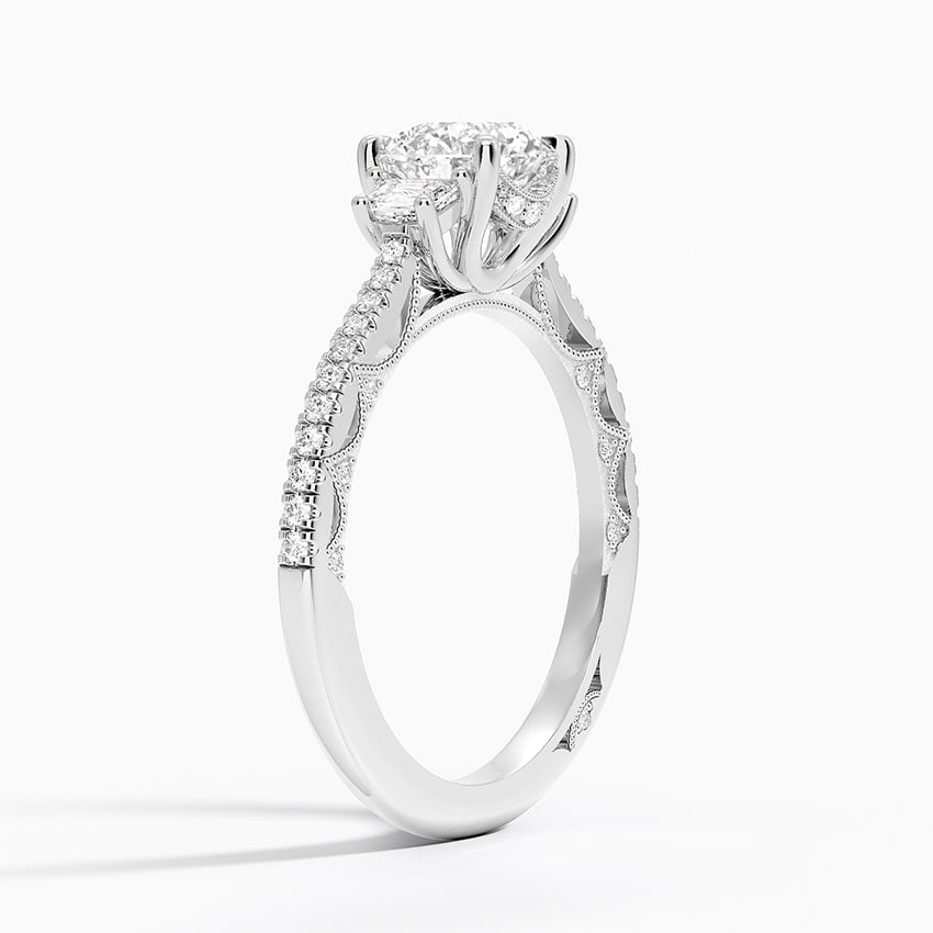 Tacori Lunetta Crescent Pavé Three Stone Diamond Ring Platinum Round Engagement Ring