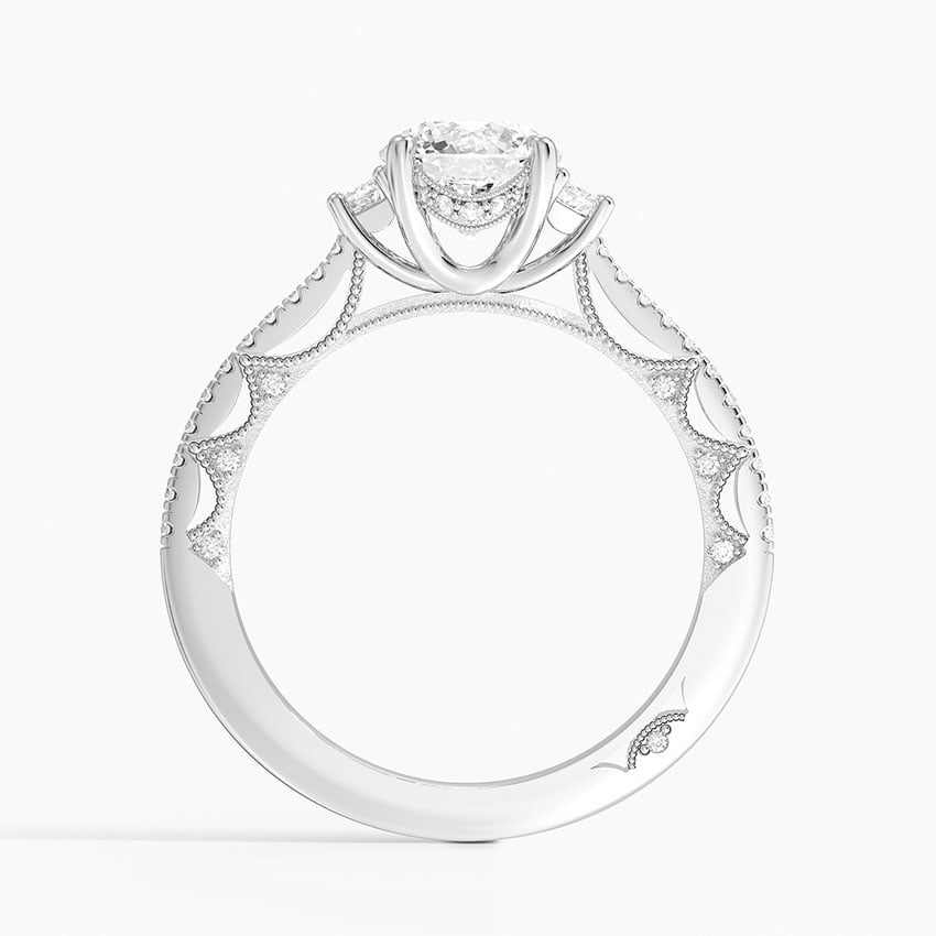 Tacori Lunetta Crescent Pavé Three Stone Diamond Ring Platinum Round Engagement Ring