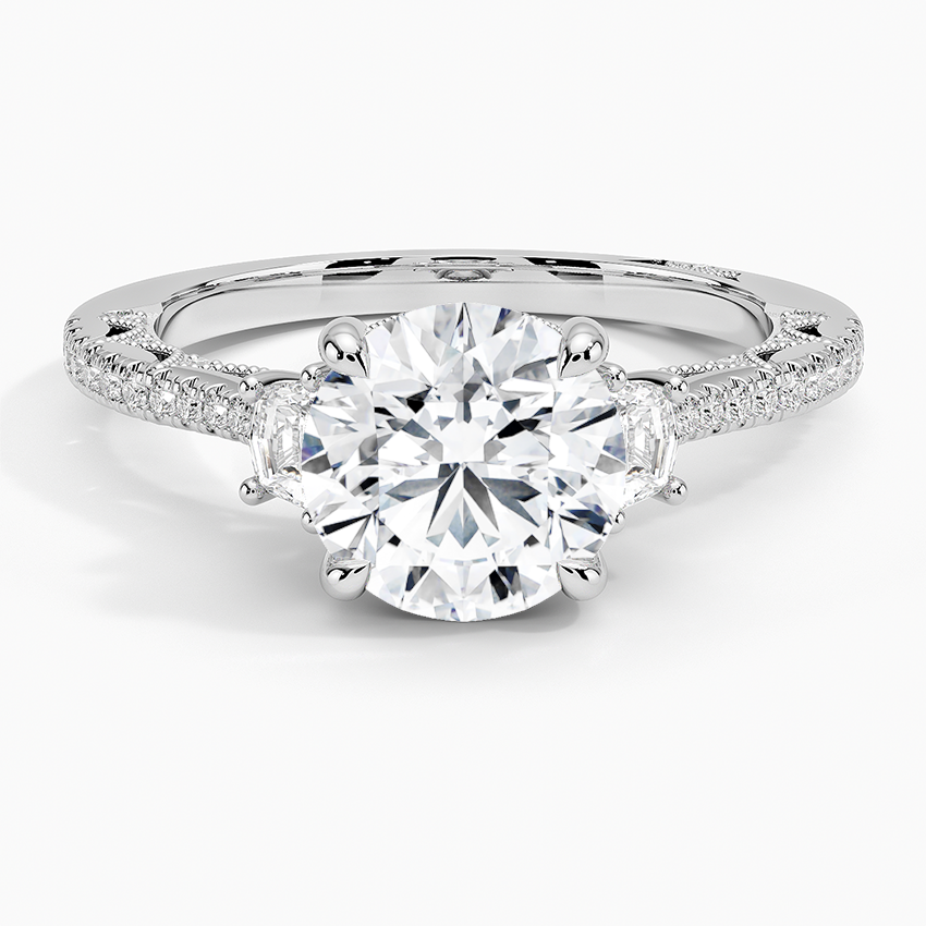 Tacori Lunetta Crescent Pavé Three Stone Diamond Ring Platinum Round Engagement Ring