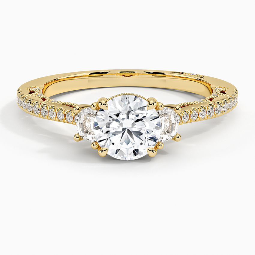 Tacori Lunetta Crescent Pavé Three Stone Diamond Ring Yellow Gold 18k Round Engagement Ring