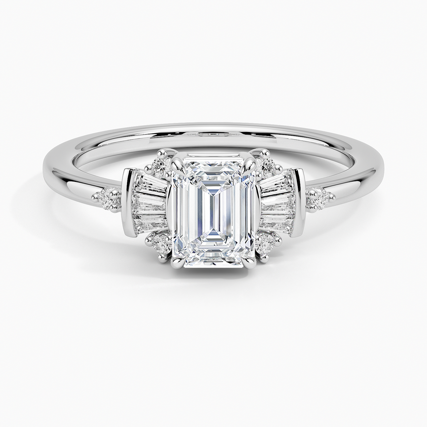 Daphne Art Deco Ring Platinum Emerald Engagement Ring