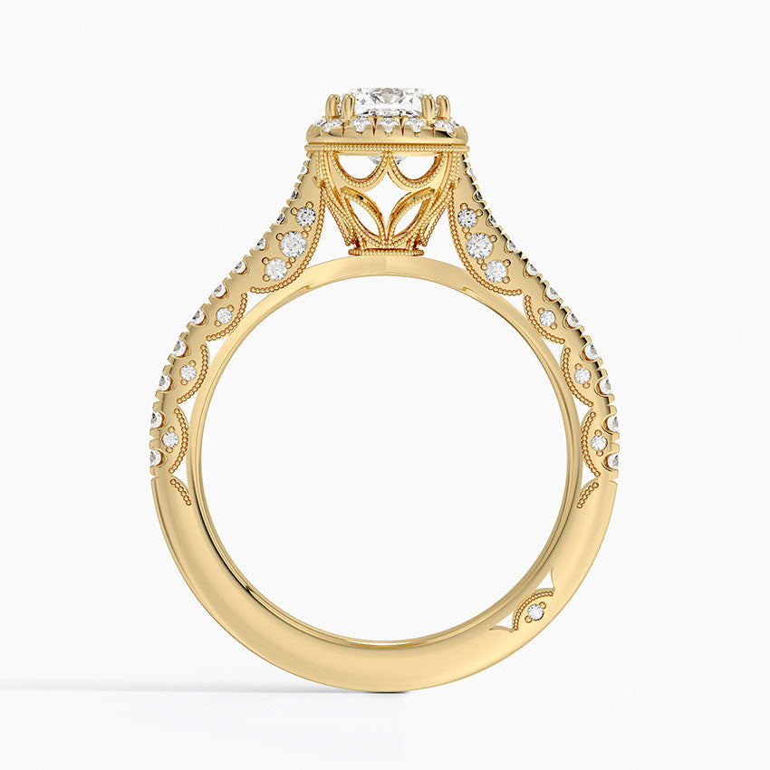 Tacori Petite Crescent Bloom Diamond Ring Yellow Gold 18k Cushion Engagement Ring
