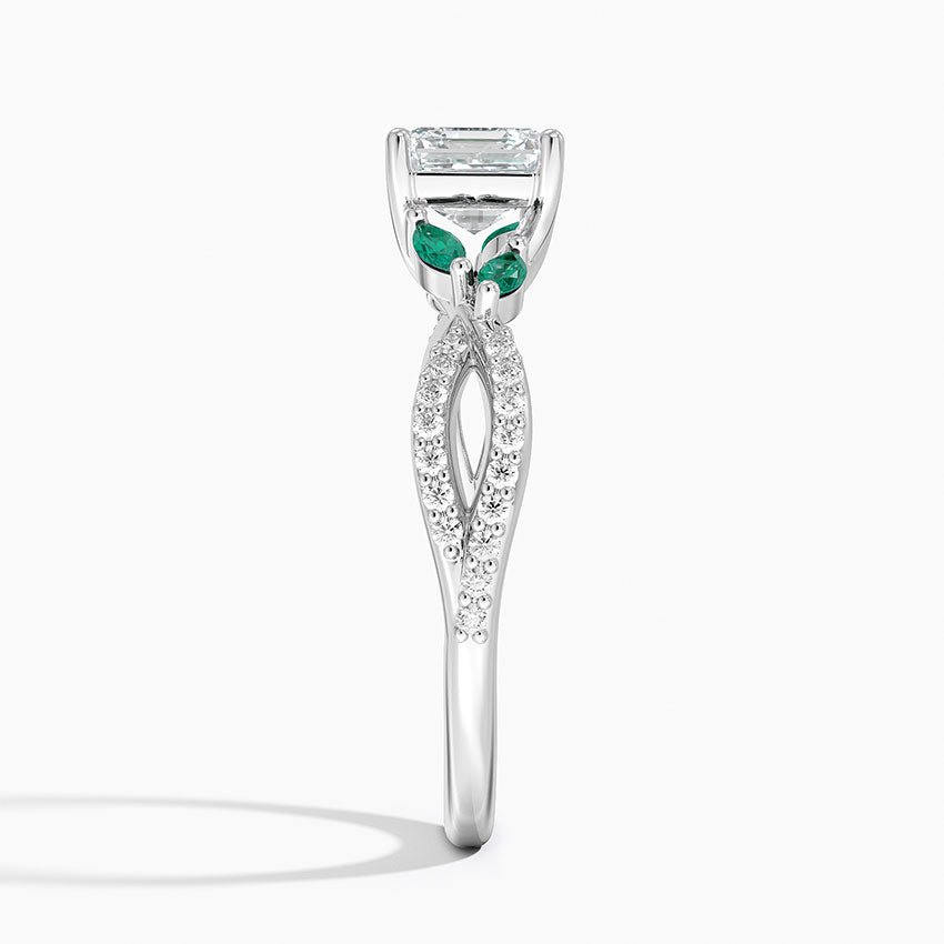 Luxe Willow Lab Emerald and Diamond Ring (1/8 ct. tw.) Platinum Asscher Engagement Ring