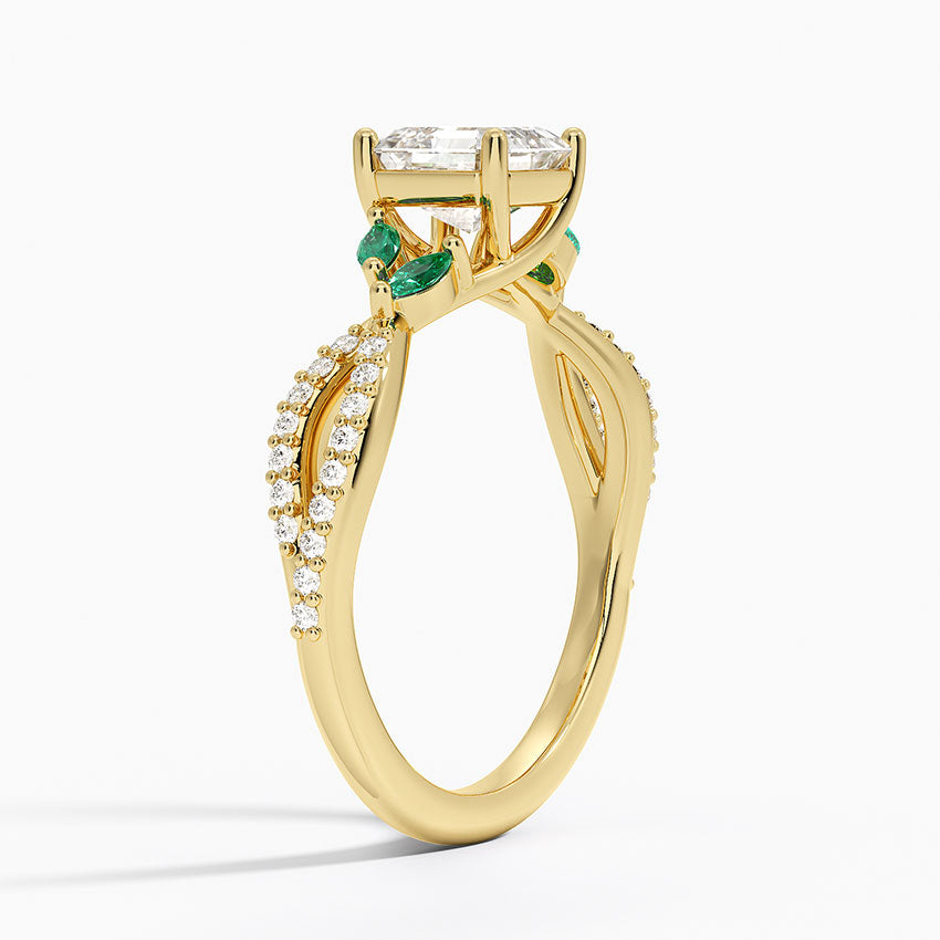 Luxe Willow Lab Emerald and Diamond Ring (1/8 ct. tw.) Yellow Gold 18k Asscher Engagement Ring