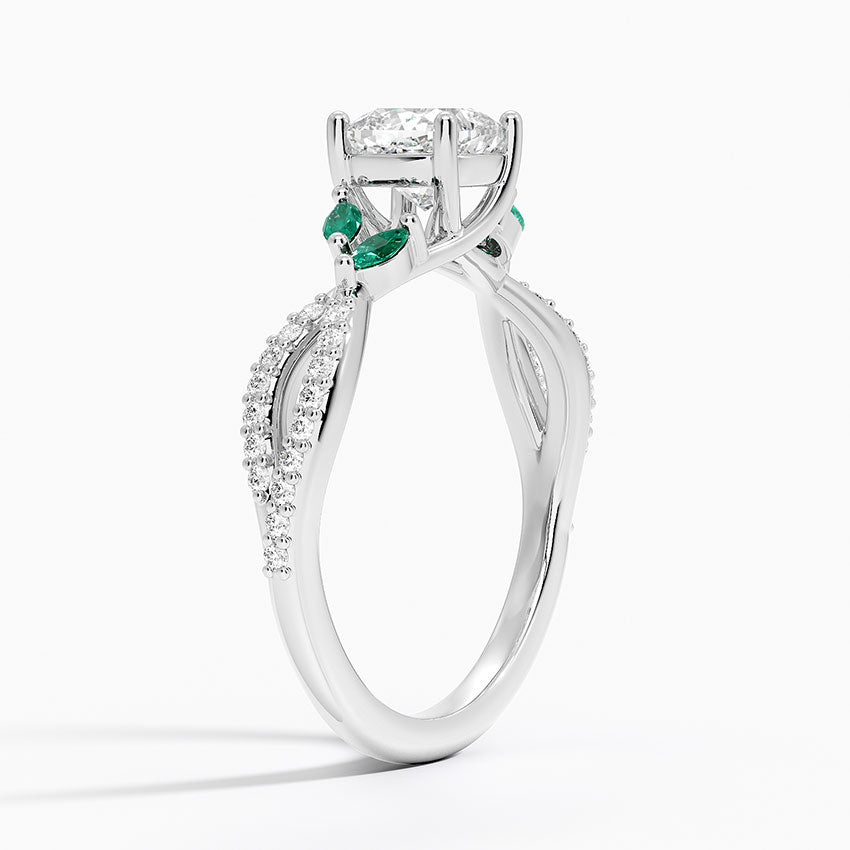 Luxe Willow Lab Emerald and Diamond Ring (1/8 ct. tw.) Platinum Cushion Engagement Ring