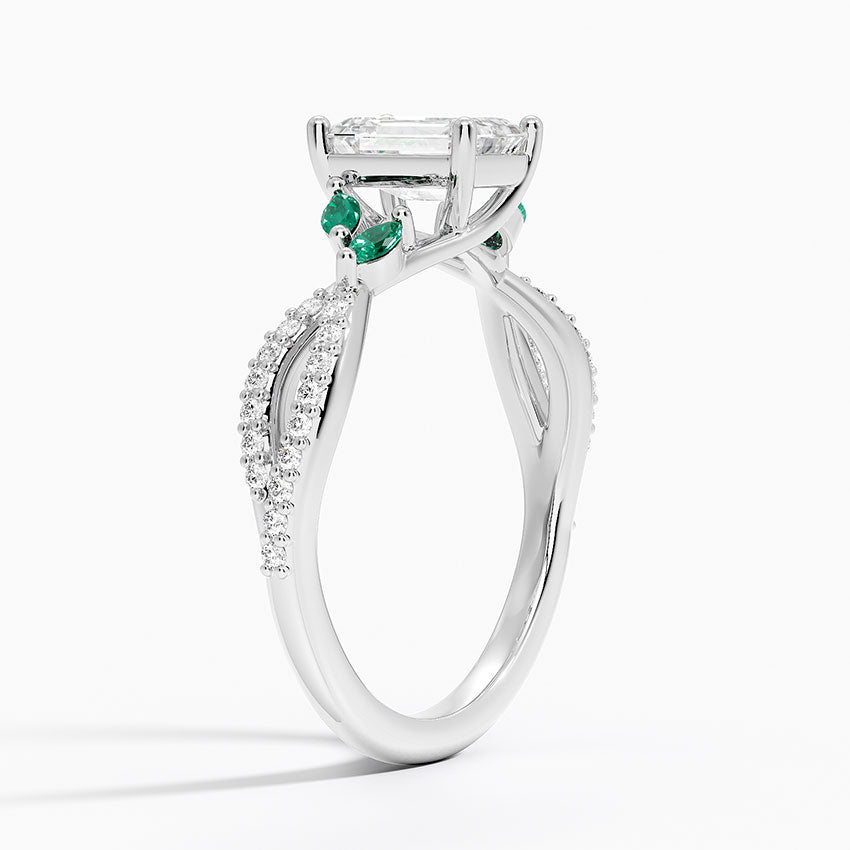 Luxe Willow Lab Emerald and Diamond Ring (1/8 ct. tw.) Platinum Emerald Engagement Ring